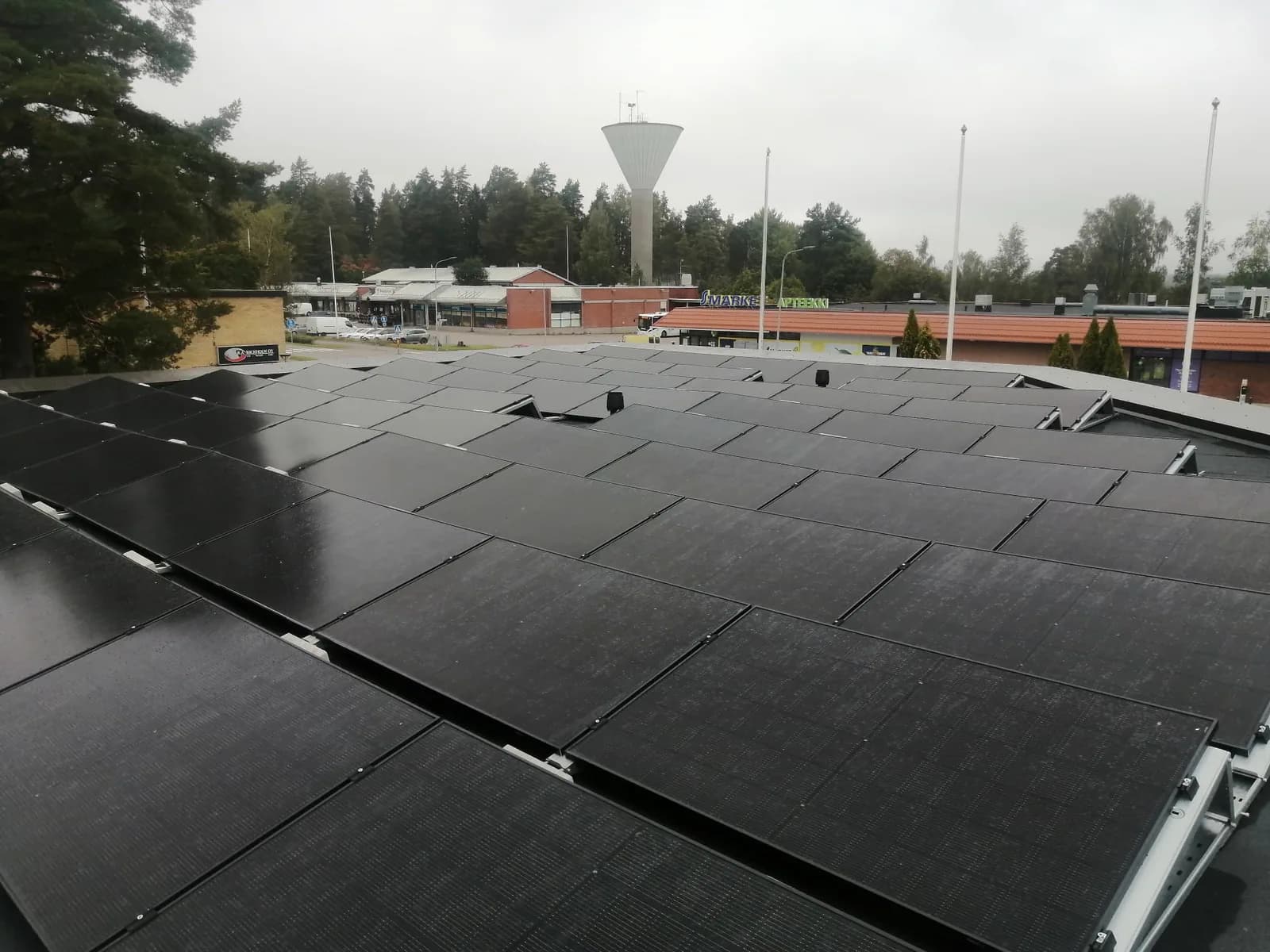 Close-up of the commercial property solar installation